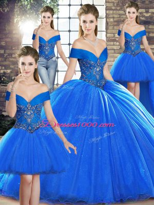 Colorful Royal Blue Sleeveless Brush Train Beading Quinceanera Dresses