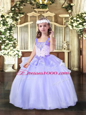 Low Price Lavender Ball Gowns Straps Sleeveless Organza Floor Length Lace Up Beading Evening Gowns