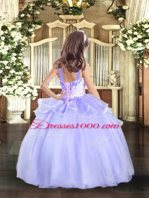 Low Price Lavender Ball Gowns Straps Sleeveless Organza Floor Length Lace Up Beading Evening Gowns