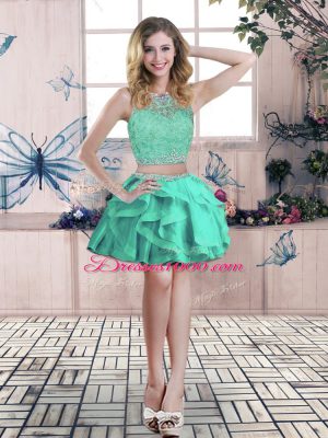 Gorgeous Beading and Lace and Ruffles Junior Homecoming Dress Apple Green Zipper Sleeveless Mini Length
