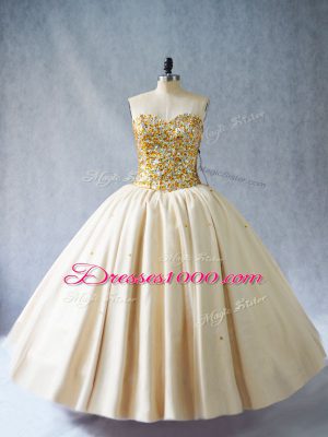 Champagne Sleeveless Tulle Lace Up Vestidos de Quinceanera for Quinceanera