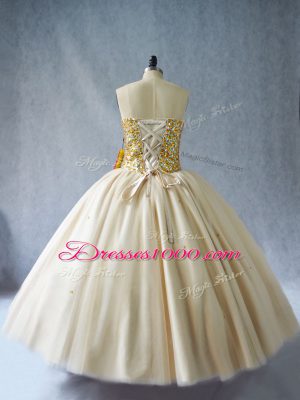 Champagne Sleeveless Tulle Lace Up Vestidos de Quinceanera for Quinceanera