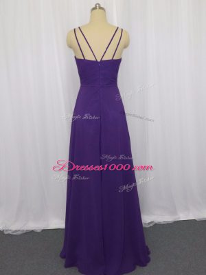 Purple Chiffon Zipper Prom Party Dress Sleeveless Floor Length Ruching