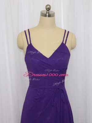 Purple Chiffon Zipper Prom Party Dress Sleeveless Floor Length Ruching