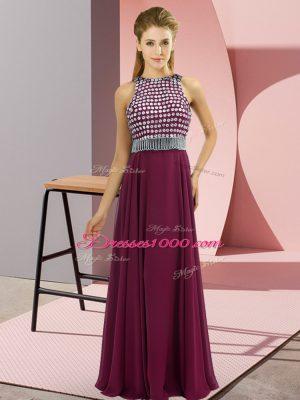 Floor Length Empire Sleeveless Fuchsia Prom Dresses Side Zipper