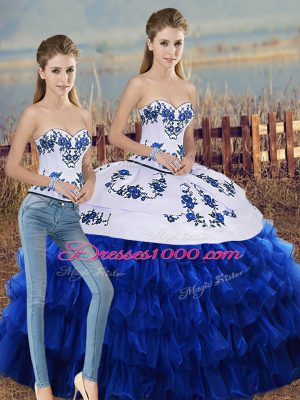 Royal Blue Sweetheart Lace Up Embroidery and Ruffled Layers and Bowknot Quinceanera Dresses Sleeveless