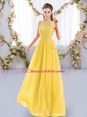 Simple Gold Sleeveless Floor Length Lace Zipper Quinceanera Court Dresses