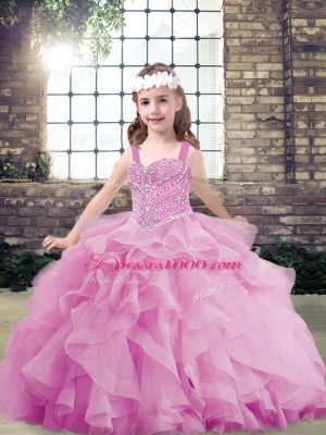 Ball Gowns Little Girl Pageant Dress Lilac Straps Tulle Sleeveless Floor Length Lace Up