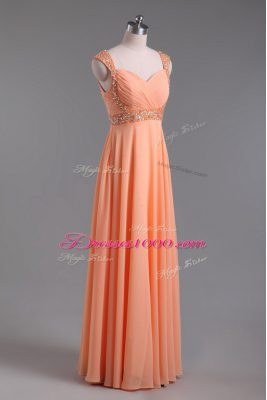 Elegant Orange Backless Prom Party Dress Beading Sleeveless Floor Length