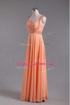 Elegant Orange Backless Prom Party Dress Beading Sleeveless Floor Length