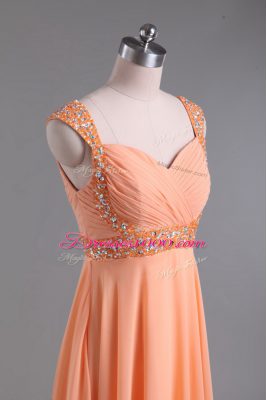 Elegant Orange Backless Prom Party Dress Beading Sleeveless Floor Length