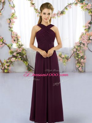 Floor Length Burgundy Wedding Party Dress Straps Sleeveless Lace Up