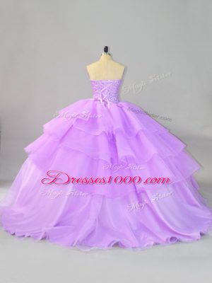 Sumptuous Lavender Sleeveless Organza Lace Up Quinceanera Dress for Sweet 16 and Quinceanera