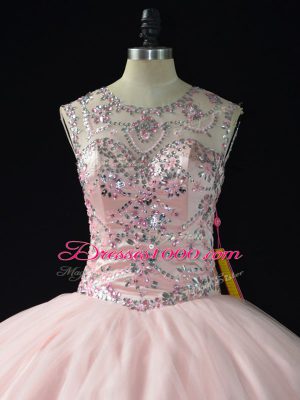 Pink Lace Up Sweet 16 Dresses Beading Sleeveless Floor Length