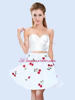 Customized White Sleeveless Pattern Mini Length Bridesmaid Dress
