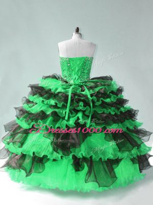 Green Ball Gowns Organza Sweetheart Sleeveless Beading and Ruffled Layers Floor Length Lace Up Quinceanera Gown