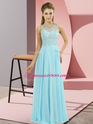 Pretty Baby Blue Empire High-neck Sleeveless Chiffon Floor Length Zipper Beading Evening Dress