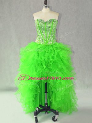 Unique A-line Organza Sweetheart Sleeveless Beading and Ruffles High Low Lace Up Prom Homecoming Dress