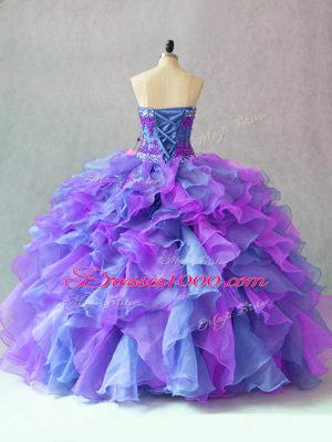 Sumptuous Sleeveless Floor Length Beading and Appliques and Ruffles Lace Up 15th Birthday Dress with Multi-color
