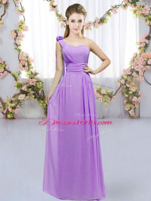 Low Price Chiffon Sleeveless Floor Length Wedding Guest Dresses and Hand Made Flower