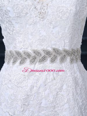 Elegant White Long Sleeves Brush Train Beading and Lace Wedding Dresses