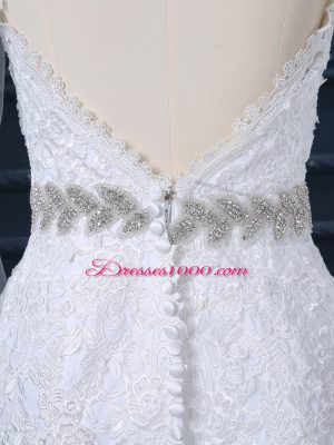 Elegant White Long Sleeves Brush Train Beading and Lace Wedding Dresses