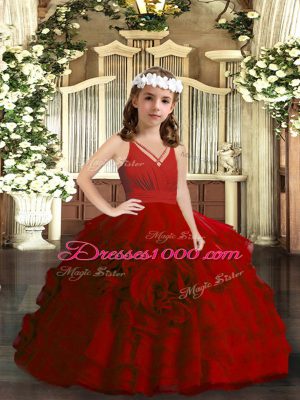 Red Sleeveless Floor Length Ruffled Layers Zipper Girls Pageant Dresses