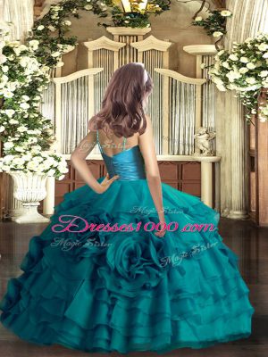 Red Sleeveless Floor Length Ruffled Layers Zipper Girls Pageant Dresses