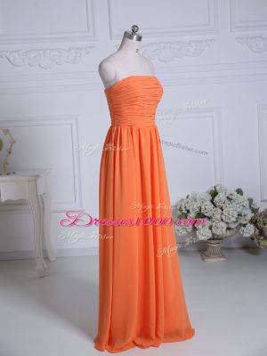 High End Orange Empire Chiffon Strapless Sleeveless Ruching Floor Length Zipper Damas Dress