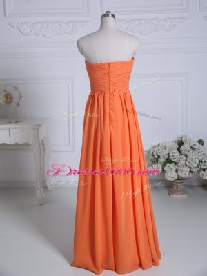 High End Orange Empire Chiffon Strapless Sleeveless Ruching Floor Length Zipper Damas Dress