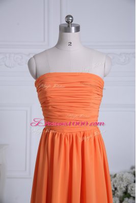 High End Orange Empire Chiffon Strapless Sleeveless Ruching Floor Length Zipper Damas Dress