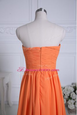 High End Orange Empire Chiffon Strapless Sleeveless Ruching Floor Length Zipper Damas Dress