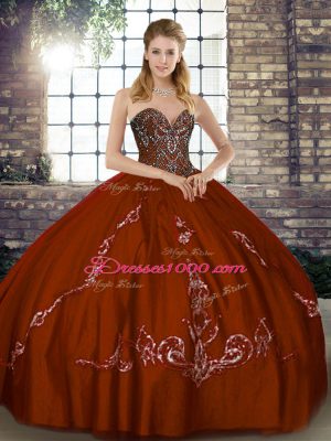 Exceptional Beading and Embroidery Quince Ball Gowns Brown Lace Up Sleeveless Floor Length