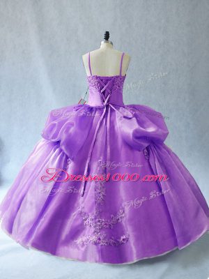 Ball Gowns Quince Ball Gowns Lavender Spaghetti Straps Organza Sleeveless Floor Length Lace Up