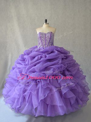 Modern Sweetheart Sleeveless Lace Up Beading and Ruffles and Pick Ups 15th Birthday Dress in Lavender