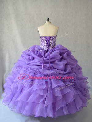 Modern Sweetheart Sleeveless Lace Up Beading and Ruffles and Pick Ups 15th Birthday Dress in Lavender