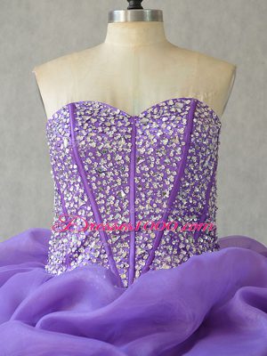 Modern Sweetheart Sleeveless Lace Up Beading and Ruffles and Pick Ups 15th Birthday Dress in Lavender