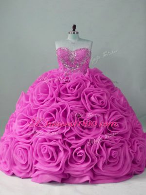 Beading Ball Gown Prom Dress Lilac Lace Up Sleeveless Sweep Train