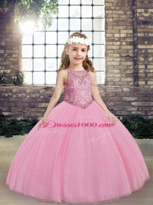 Latest Lilac Scoop Lace Up Beading Kids Pageant Dress Sleeveless