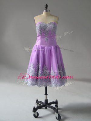 Fitting Lavender Lace Up Sweetheart Appliques and Embroidery Prom Party Dress Tulle Sleeveless