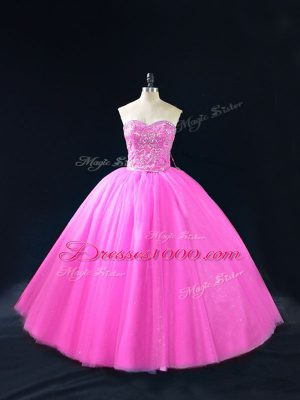 Artistic Lilac Ball Gowns Sweetheart Sleeveless Tulle Floor Length Lace Up Beading Sweet 16 Quinceanera Dress