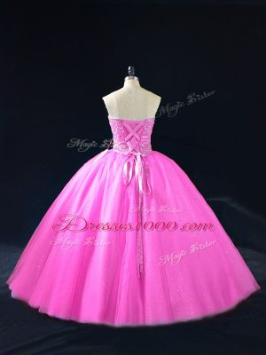 Artistic Lilac Ball Gowns Sweetheart Sleeveless Tulle Floor Length Lace Up Beading Sweet 16 Quinceanera Dress