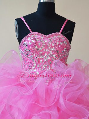 Floor Length Ball Gowns Sleeveless Rose Pink Little Girl Pageant Gowns Lace Up