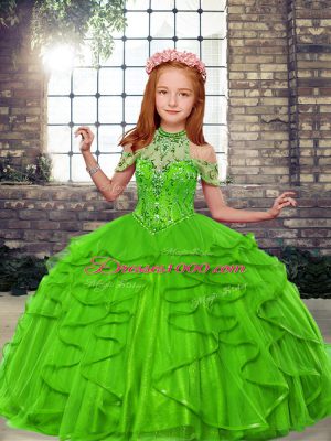 Sleeveless Floor Length Beading and Ruffles Lace Up Pageant Gowns For Girls with