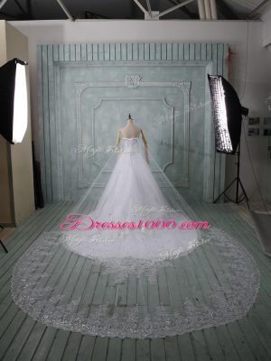 Customized Chapel Train Ball Gowns Wedding Dresses White Sweetheart Tulle Sleeveless Lace Up