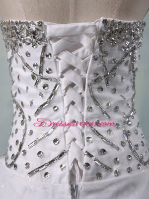 Customized Chapel Train Ball Gowns Wedding Dresses White Sweetheart Tulle Sleeveless Lace Up