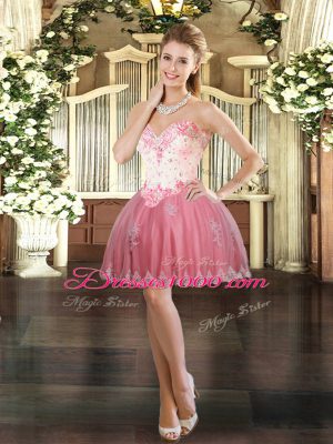 Customized Mini Length Watermelon Red Homecoming Gowns Sweetheart Sleeveless Lace Up