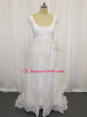 Tulle Cap Sleeves Wedding Dresses Sweep Train and Beading and Lace