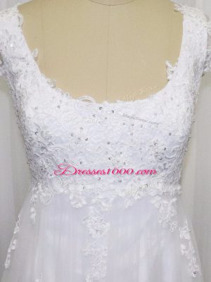 Tulle Cap Sleeves Wedding Dresses Sweep Train and Beading and Lace