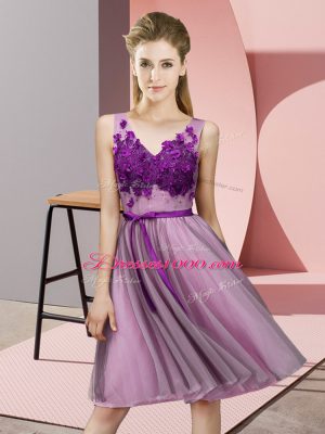 Extravagant Lilac Sleeveless Tulle Lace Up Vestidos de Damas for Wedding Party